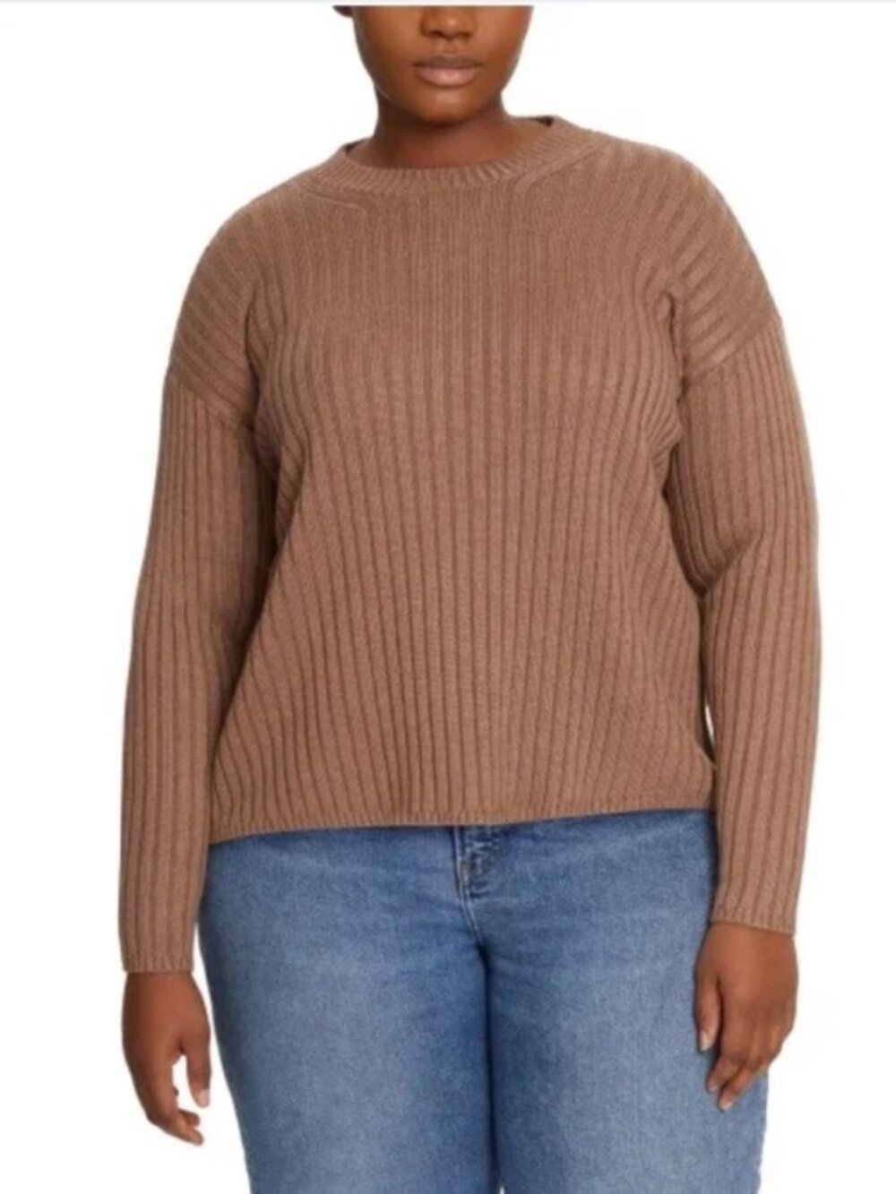 NWT Jessica Simpson Ribbed Knit Sweater Women's Long Sleeve Pullover XXL Brown